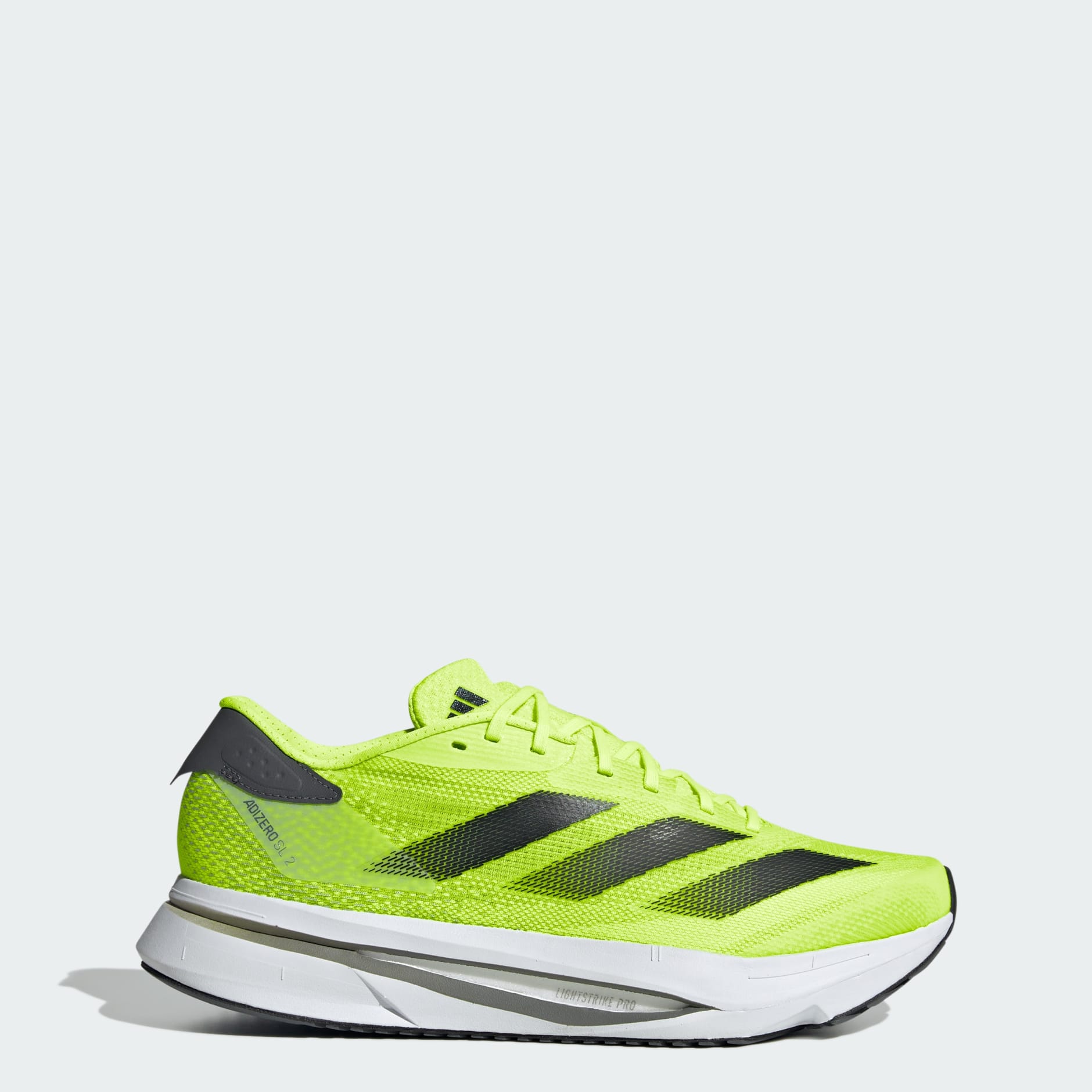 Green Adidas Adizero SL 2 road running shoe shown in lateral profile