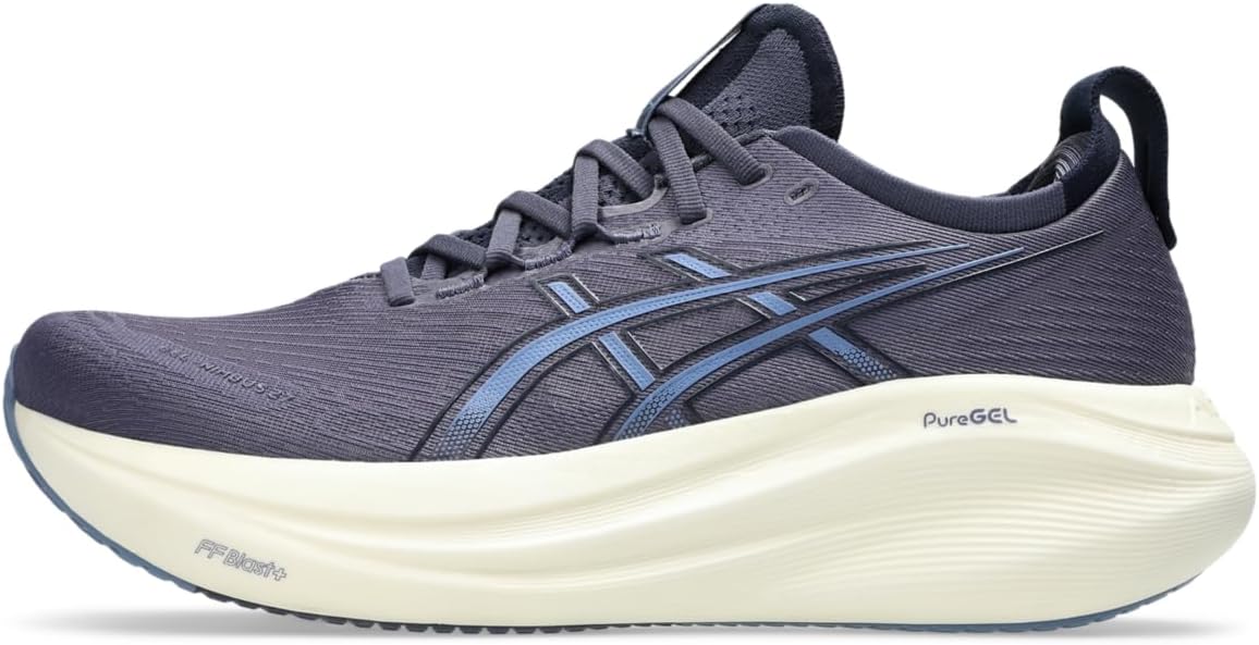 ASICS Gel-Nimbus 27 max-cushion neutral road running shoe shown from the lateral side