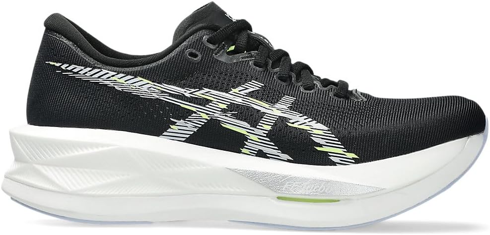 Blue ASICS Sonicblast high-stack road running shoe in side view