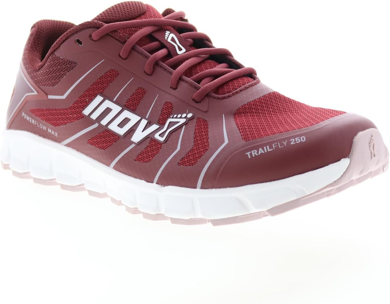 Orange and gray Inov-8 Trailfly hard-ground trail running shoe in side view