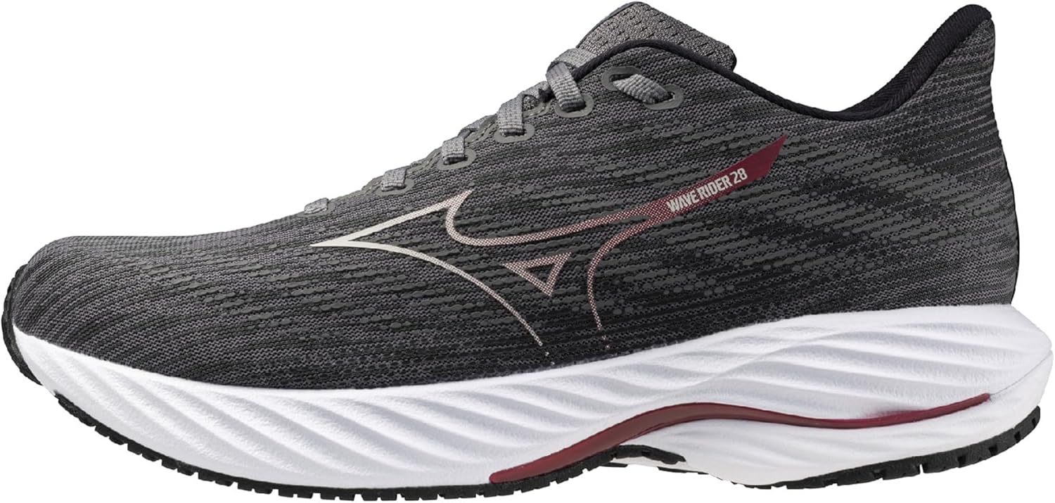 Mizuno Wave Rider 28 neutral road daily running shoe in side view