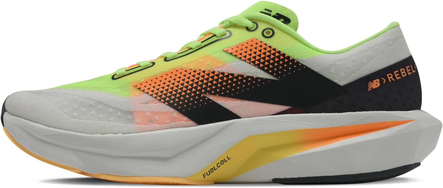 New Balance FuelCell Rebel v4 lightweight road running shoe in side view