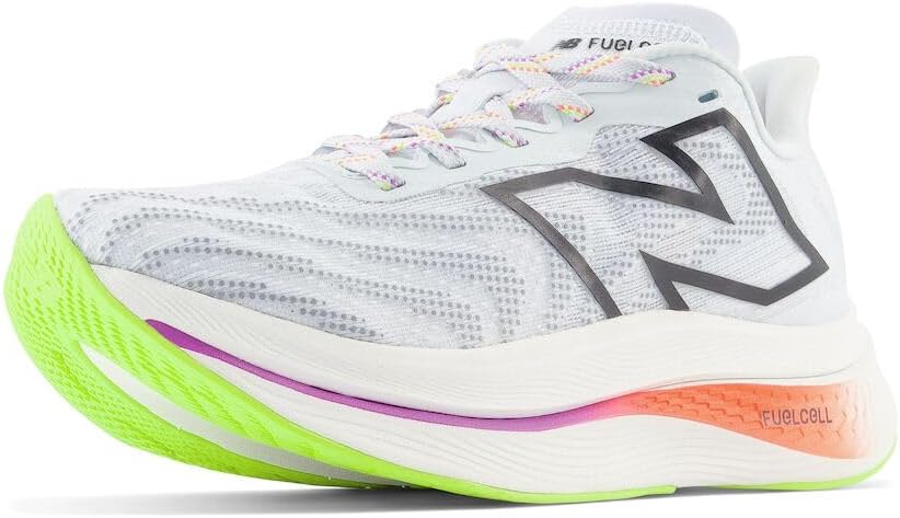 White New Balance FuelCell SuperComp Trainer v2 road shoe in side profile