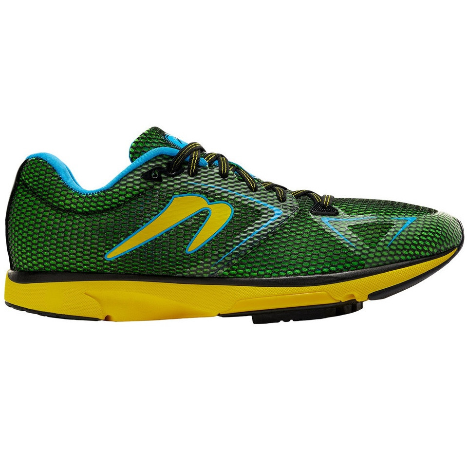 Green and yellow Newton Distance S 12 stability running shoe in lateral profile