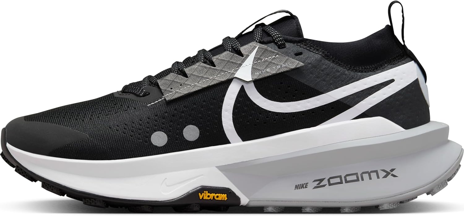 Nike Zegama 2 trail running shoe with a high ZoomX midsole and lugged outsole, shown in lateral profile