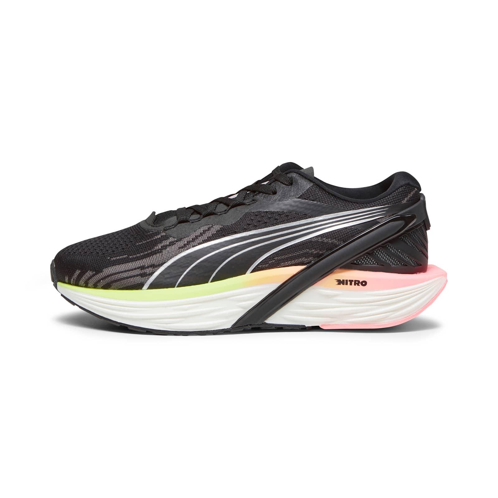 Black PUMA Run XX NITRO 2 women's running shoe shown in lateral profile
