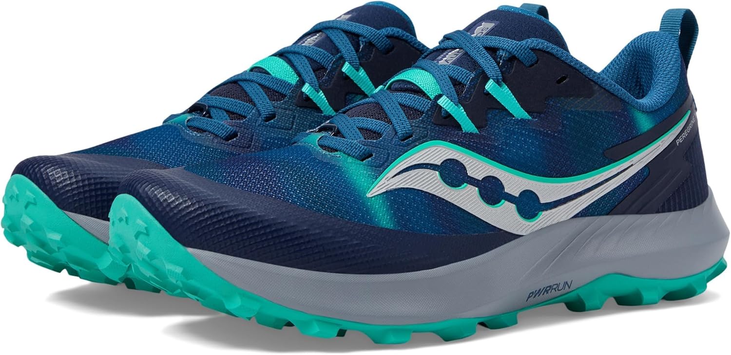 Saucony Peregrine 14 low-drop trail running shoe in side view