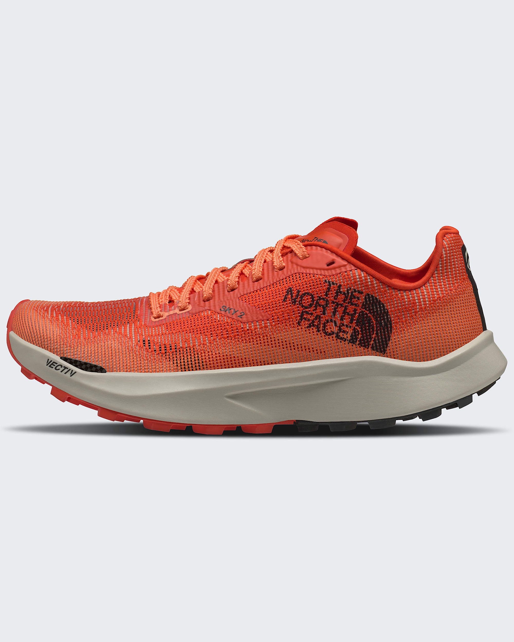 Orange The North Face Summit VECTIV Sky 2 carbon-plated trail shoe in lateral profile